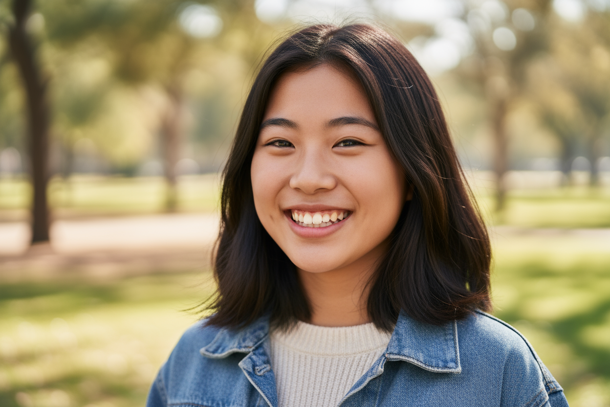 Generate a picture of an Asian teen girl smilling 